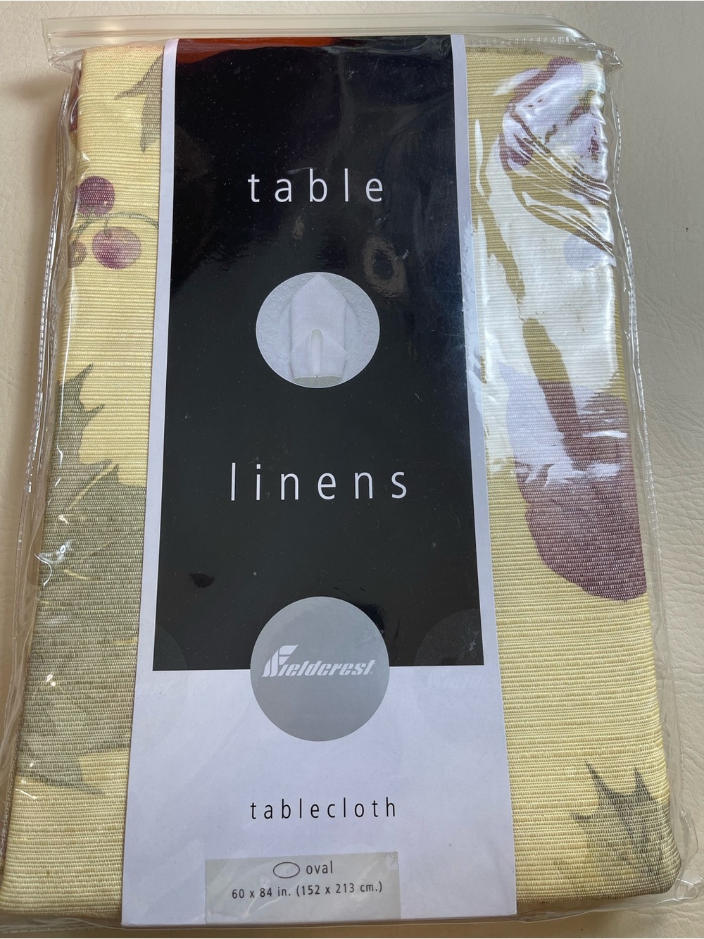 Fieldcrest table linens plum and Yellow Pattern Tablecloth oval 60x84